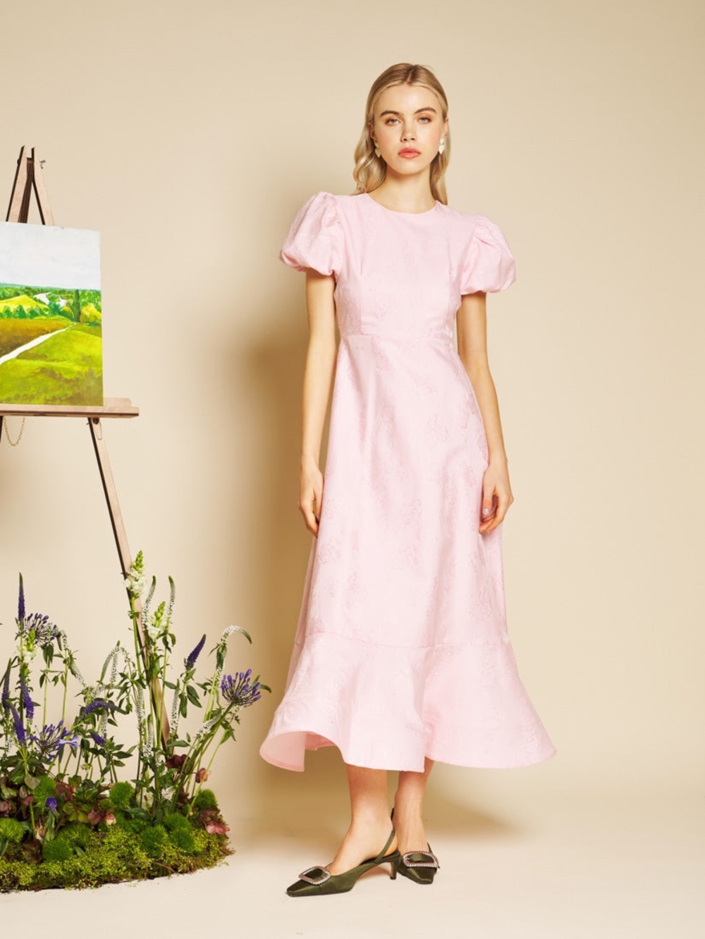 Sister Jane NEW Palette Jacquard Pink Midi Dress Romantic Coquette Size M